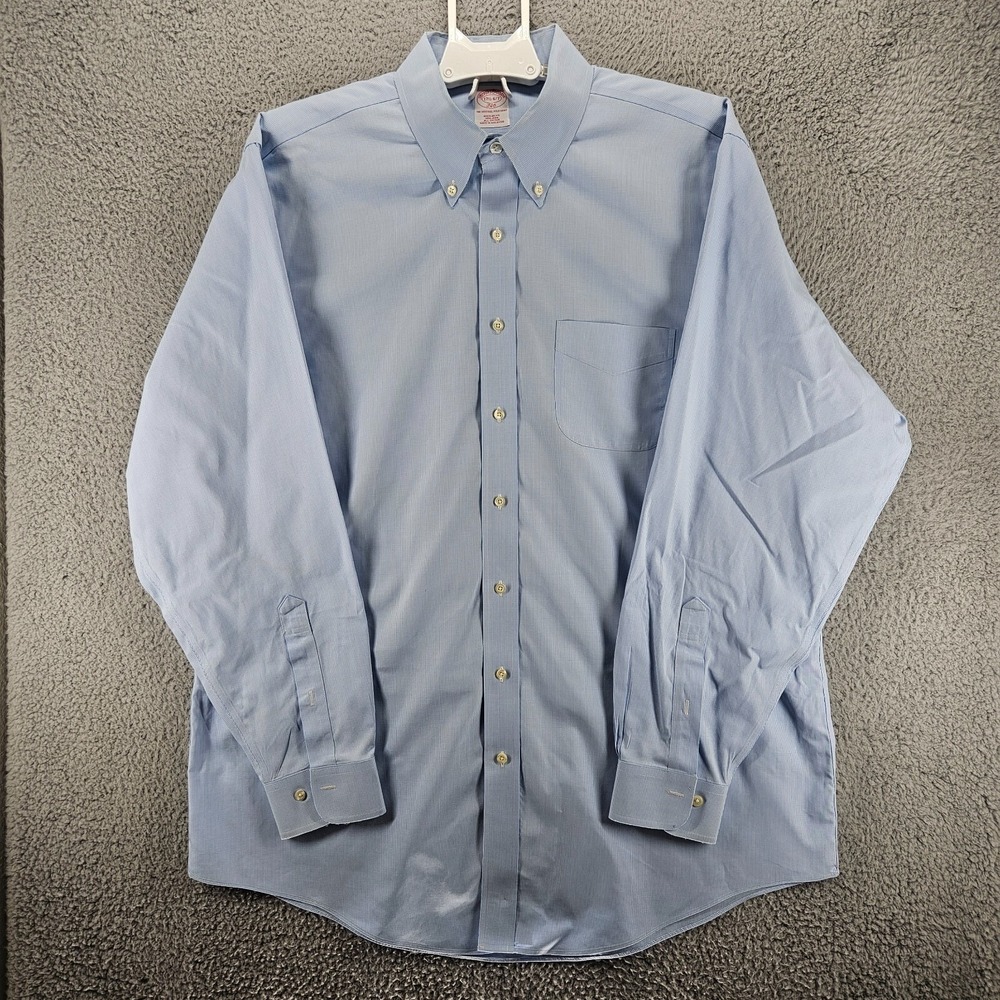 Brooks Brothers 346 Mens 17.5 6/7 Blue Regular Fit Non-Iron Cotton‎ Dress Shirt